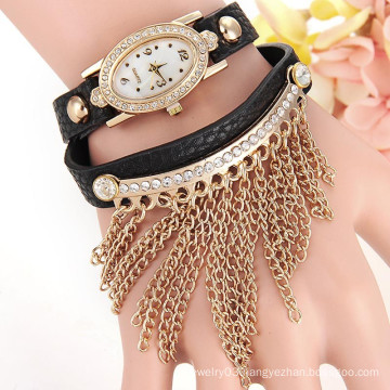 Alibaba China tassel gold chain Leather Ladies Watches ,2015 Latest Watches Design for Ladies